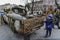 Exhibition of destroyed cars from the Bakhmut frontline displayed in Ukraine`s Lviv, amid the Russian invasion of Ukraine