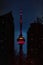 Exhibition district in modern metropolis city of Toronto, with epic night view of famous CN tower in background