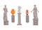 Exhibition objects in the gallery. Museum exhibits, a set of statues and vases. Stone statues. Vector cartoon flat