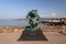 Exhibition of sculptures Le Chat, created by the Belgian cartoon artist Philippe Geluck, along the Leman lakeside, Geneva,