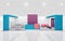 Exhibition Stand in Purple and Teal colors 3d Rendering