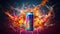 An exhilarating depiction of an energy drink, vibrant and electrifying, bursting with energy symbols like lightning