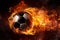 Exhilarating Soccer Ball in the Air. Fiery Football in the air. Sports concept