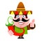 Exican man in sombrero showing okay sign, Colorful drawing of Mexican man in traditional clothes. Vector