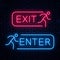 Exit and Enter. Vector neon signs