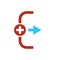 Exit icon, Logout and output icon with add sign. Exit icon and new, plus, positive symbol