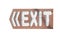 Exit sign on wooden plaque, old, vintage, left direction sign, isolate on white background