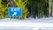 Exit Traffic Sign at the Snow Covered Parking Lot of Spahats Falls in Wells Gray Provincial Park