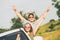 Exited couple on road trip. Summer vacation concept.