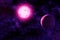 Exoplanet with the atmosphere. Elements of this image were furnished by NASA