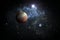 Exoplanets or Extrasolar planets with stars on background nebula