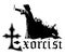 Exorcist. Gothic lettering and the image of a priest casting out evil spirits. Senior priest holding holy cross sketch