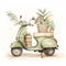 Exotic Adventure: Hand Painted Green Moped With Plants In Pots