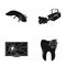 Exotic animal, smoke and other web icon in black style. broken monitor, tooth icons in set collection.