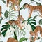 Exotic animal tiger in the jungle pattern vintage background illustration seamless pattern.