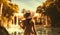 Exotic Atmosphere: Girl Standing by the Pool in Golden Age Aesthetics AI Generated