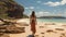 Exotic Australian Landscapes: A Woman\\\'s Journey On A Rocky Beach