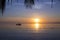 Exotic beach view to orange sunset. Romantic wedding place photo