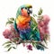 The Exotic Beauty of a Parrot, A Vibrant Parrot on a Flowers Branch, Isolated on White Background - Generative AI