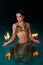 Exotic Belly Dancer with Fiery Palm Toches