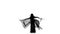 Exotic belly dancer girl dance with two wings on white, silhouette