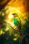 Exotic bird in tropical forest, bright animal in jungle close-up, generative AI