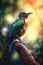 Exotic bird in tropical forest, bright animal in jungle close-up, generative AI