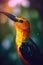 Exotic bird in tropical forest, bright animal in jungle close-up, generative AI