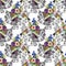 Exotic birds parrot with flowers colorful seamless pattern. Watercolor illustration.