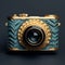 Exotic Blue Camera With Gold Decorative Details