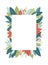 Exotic blue, green, teal, navy and red leaves frame with lollipop candy. Christmas tropical leaf border. Winter holiday
