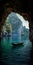 Exotic Boat View Through Cave: Uhd Image With Nostalgic Imagery