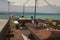 Exotic cafe with the view of turquoise water at Aegina town