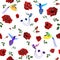 Exotic colibri birds with rose flowers colorful on white background vector illustration