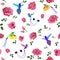 Exotic colibri birds with rose flowers colorful on white background vector illustration