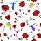 Exotic colibri birds with rose flowers colorful on white background vector illustration