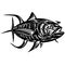 Exotic, decorative big fish. Emblems for t-shirts, logo or tattoo with scribbles, outline design linear elements