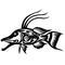 Exotic, decorative fish predator. Emblems for t-shirts, logo or tattoo with scribbles, outline outline design linear elements