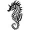 Exotic, decorative fish seahorse. Emblems for t-shirts, logo or tattoo with scribbles, outline outline design linear elements