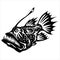 Exotic, decorative piranha fish. Emblems for t-shirts, logo or tattoo with scribbles, outline outline design linear elements