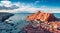 Exotic evening view of Red Rocks Beach, Arbatax. Wonderful summer seascape of Mediterranean sea. Stunning outdoor scene of Sardini