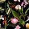 Exotic flowers pattern. Many kind of exotic tropical flowers in summer print.