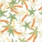 Exotic forest seamless pattern with random pastel tones palm tree print. Isolated tropical artwork