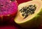 Exotic fruit of dragonfruit and papaya