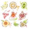 Exotic fruit set. Vector illustration, on white. Watermelon, pomegranate, kiwi, lemon and other juicy fruits.