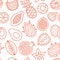 Exotic fruits background, abstract food seamless pattern. Tropical fruit wallpaper with papaya, pineapple, fig