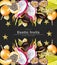 Exotic fruits banner Vector realistic. Dragon fruit, granadilla, passion fruits, starfruit, physalis layout