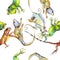 Exotic iguana wild animal. Watercolor background illustration set. Seamless background pattern.