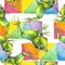 Exotic iguana wild animal. Watercolor background illustration set. Seamless background pattern.