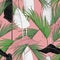 Exotic line tropical leaves on beige background. Floral seamless pattern.